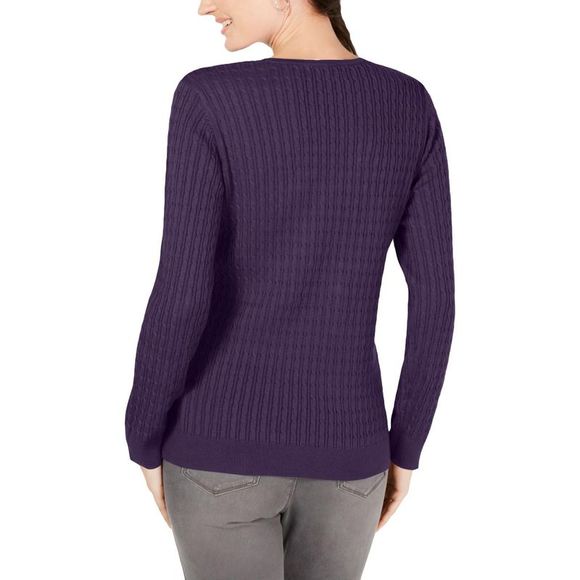 Karen Scott Womens Purple Cable Knit Keyhole Cotton Pullover Sweater NWT - Picture 2 of 2